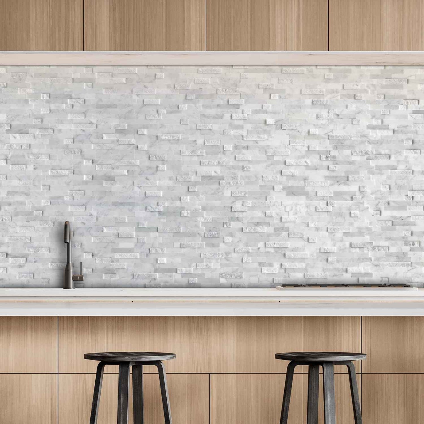 Peel and Stick 3D Stone Mosaic Tiles - 12x11" Self-Adhesive Backsplash for Kitchen & Bathroom - 5 Sheets, Mixed Tan