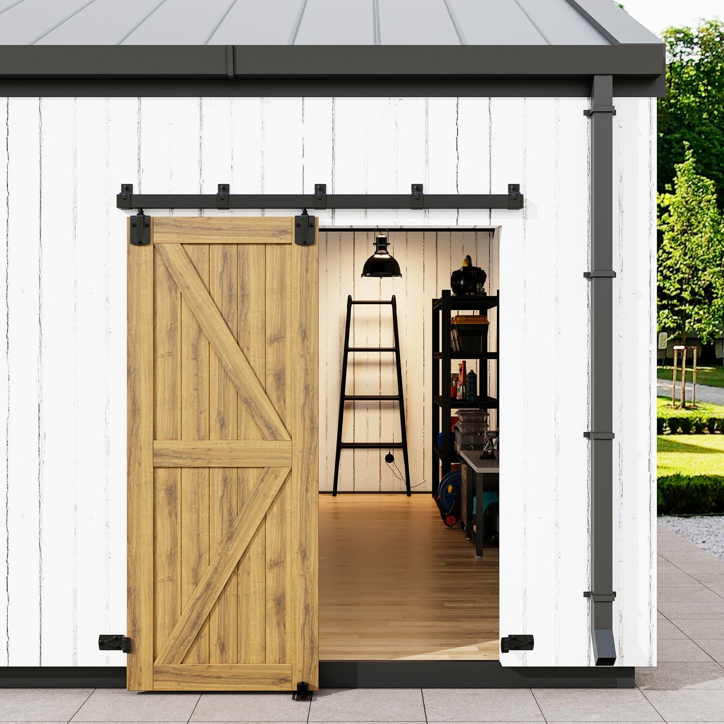 SMARTSTANDARD 6FT Box Rail Hardware - Exterior Barn Door Hardware Kit,Sliding Barn Door Hardware,Heavy Duty Wall Mount Kit,Fit Indoor and Exterior Door,Easy to Install(Widest to 36" Wide Door)