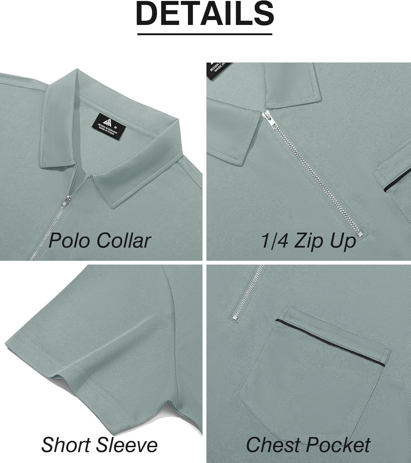 ZITY Men's Polo Shirt - Lightweight Casual Quarter Zip Golf Shirt with Pocket | Classic Short Sleeve