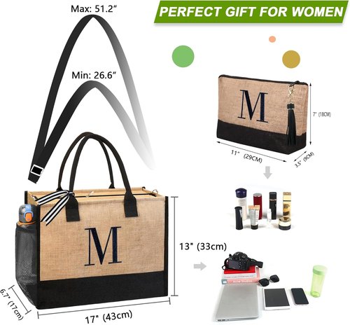 BeeGreen Personalized Canvas Tote Bag - Stylish Leather Handle Gift for Mother's Day, Birthdays & Weddings