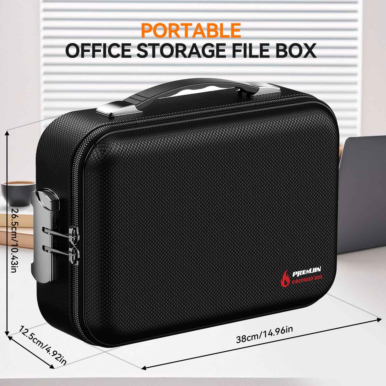 Fireproof Document Box with Lock, Large Hard Fireproof File Organizer Heat Insulated Fireproof Waterproof Box Portable Home Travel Safe Storage for Important Documents Files Laptop Passports Black