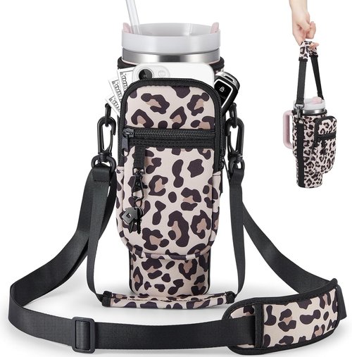 BULKITEM Water Bottle Carrier Bag - Insulated Neoprene Holder with Phone Pocket for Stanley 40 & 30 oz Tumbler - Pink