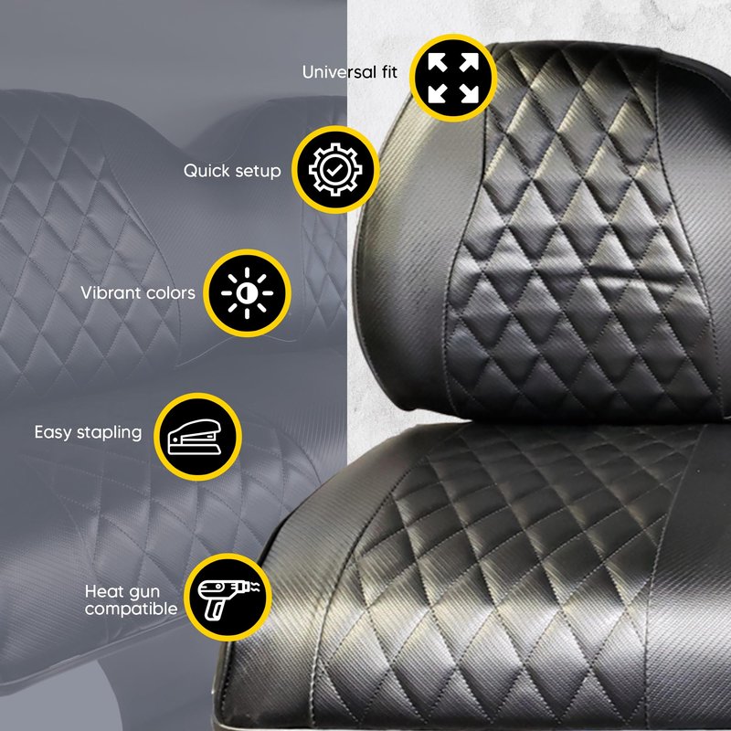 Golf Cart Seat Cover | Universal Fit for EZGO Club Car DS & More | Replacement Golf Car Precedent Accessories | Durable Waterproof Front Seat Cover with Diamond Stitching | A2Z - Black