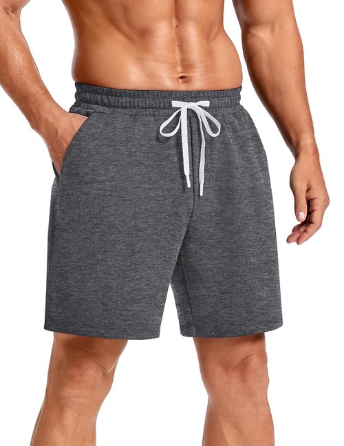 PINSPARK Men's Casual Sweat Shorts 7" Cotton Athletic Running Lounge Shorts with Drawstring Workout Gym Lightweight Dark Gray