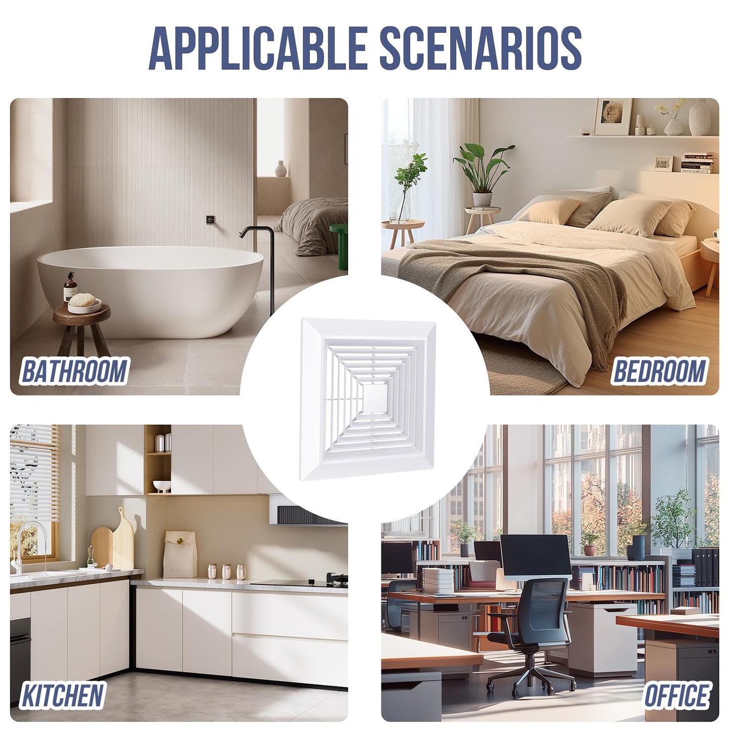 BQMEZRNUS Bathroom Exhaust Fan Cover White Bathroom Ceiling Fan Grille with Springs Replacement for Square Ceiling, Wall-Mount Exhaust Fan, Ceiling Fan Grille, Air Diverter (9x9 Inches)