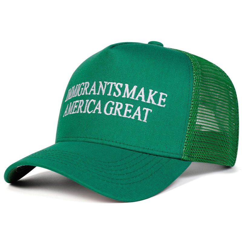 SPKTCHEN Immigrants Make America Great Embroidered Structured Mesh Baseball Cap Mexico Flag Adjustable Classic Mens Trucker Hat Green
