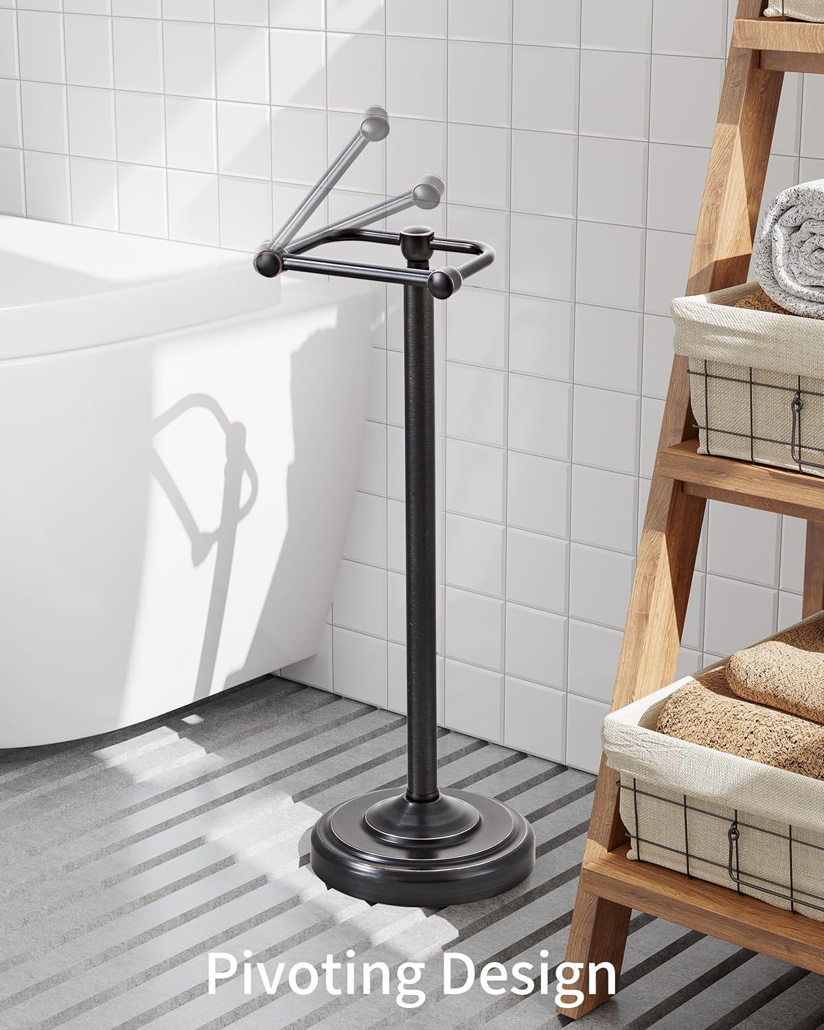 Brushed Nickel Free Standing Toilet Paper Holder with Pivoting Design & Weighted Base