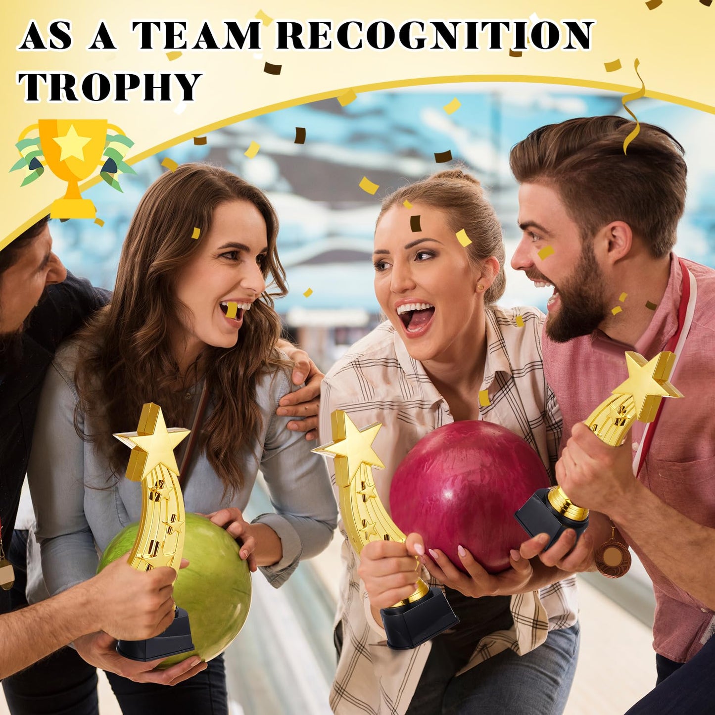 Quelay 4 Pcs 9.5 Inch Trophy Awards Gold Plastic Trophies Bulk for Sports Tournament Star Trophy for Employee Recognition, School Prize, Motivational Gift, Outstanding Achievement, Competition