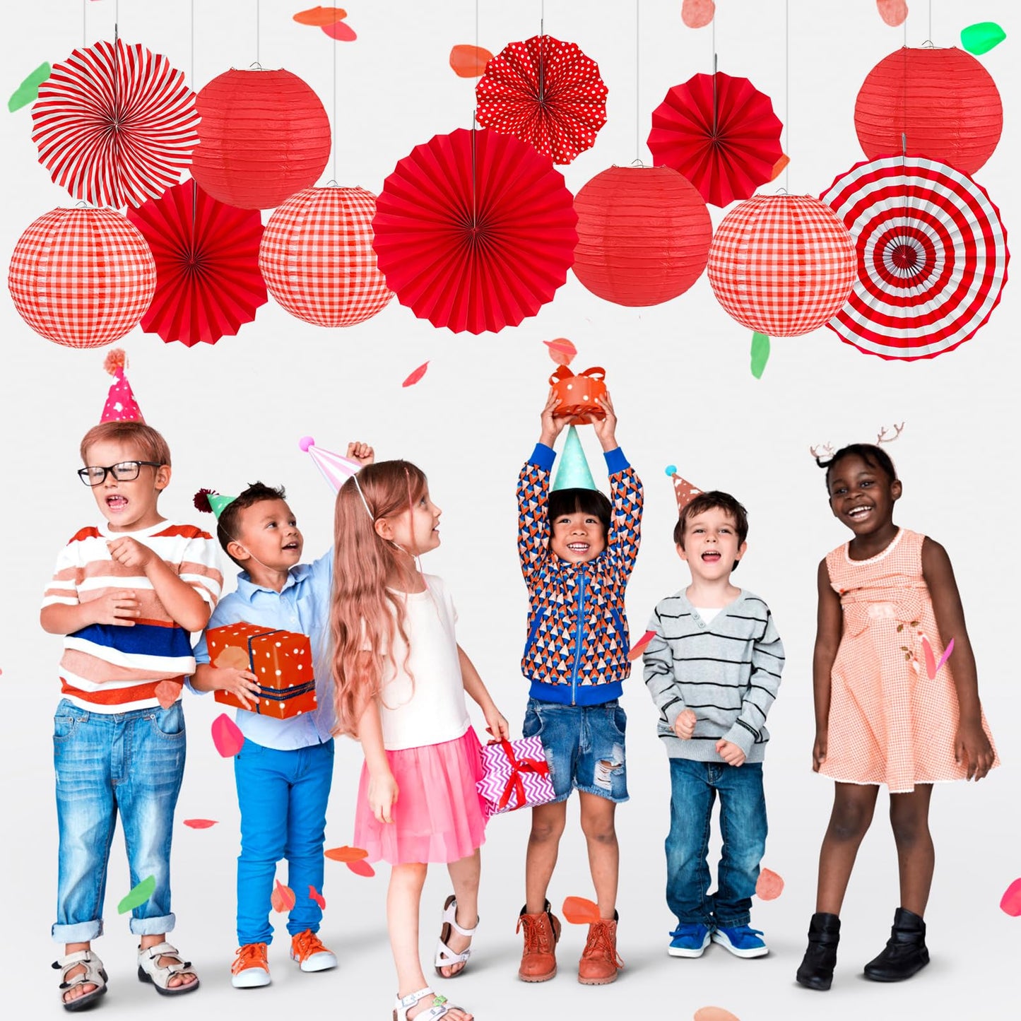 Peywot 15Pcs Red Party Decorations Supplies Set, Hanging Red Paper Lanterns Paper Fans for Home Decor Birthday Wedding Graduation Picnic BBQ Baby Shower Pizza Party