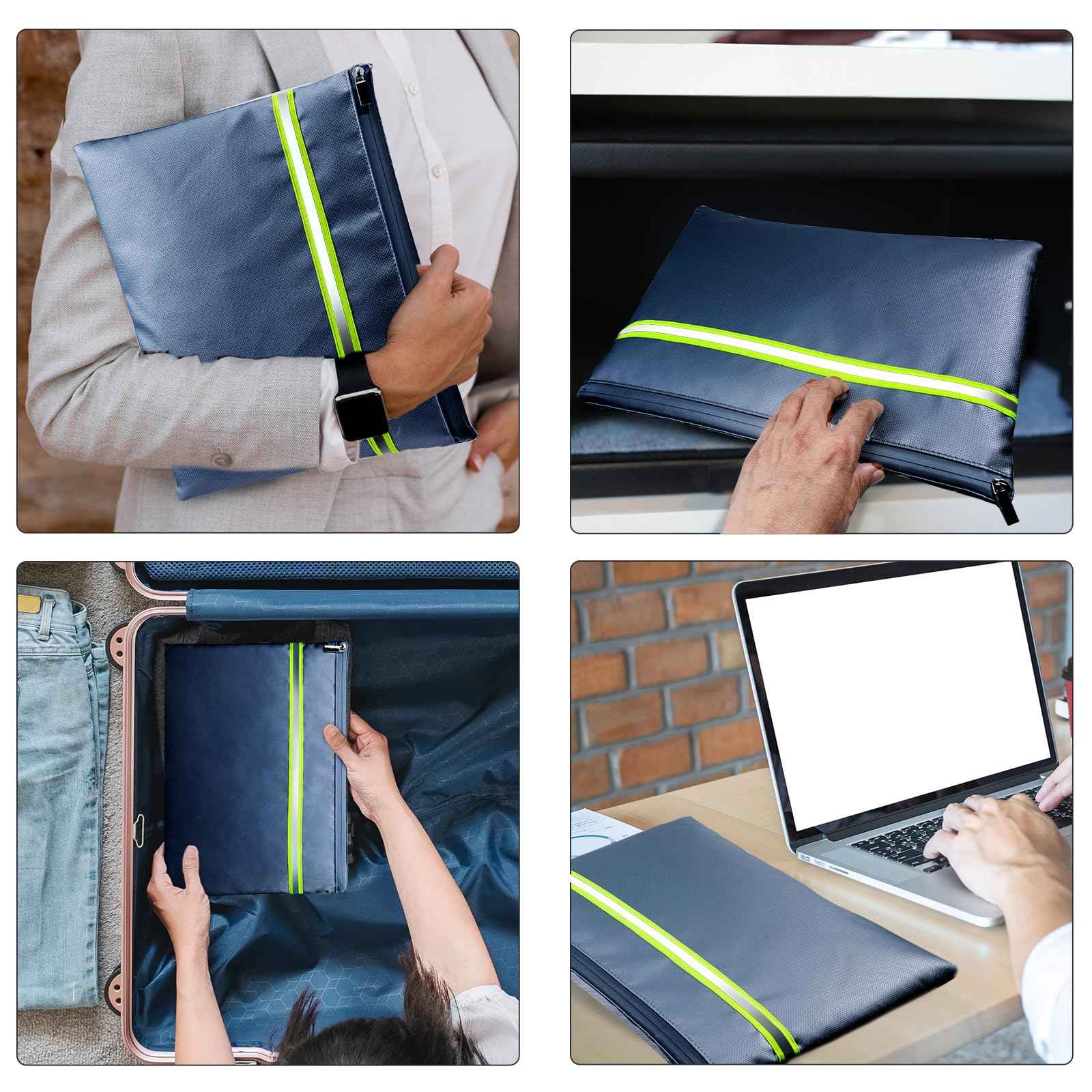 FRECOLSH Fireproof Document Bag – 3 Pack (15" x 11", 13" x 9.7", 10.5" x 8") Fireproof & Water- proof Document Organizer | Document Holder with Zipper Secure for Cash, Passports, Check& More