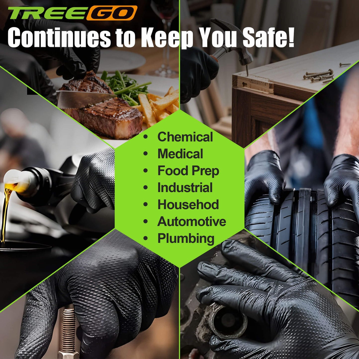 TREEGO Black Nitrile Gloves 10 Mil Heavy Duty Disposable Latex Free – Diamond Grip for Industrial, Construction, Mechanic (50, M)