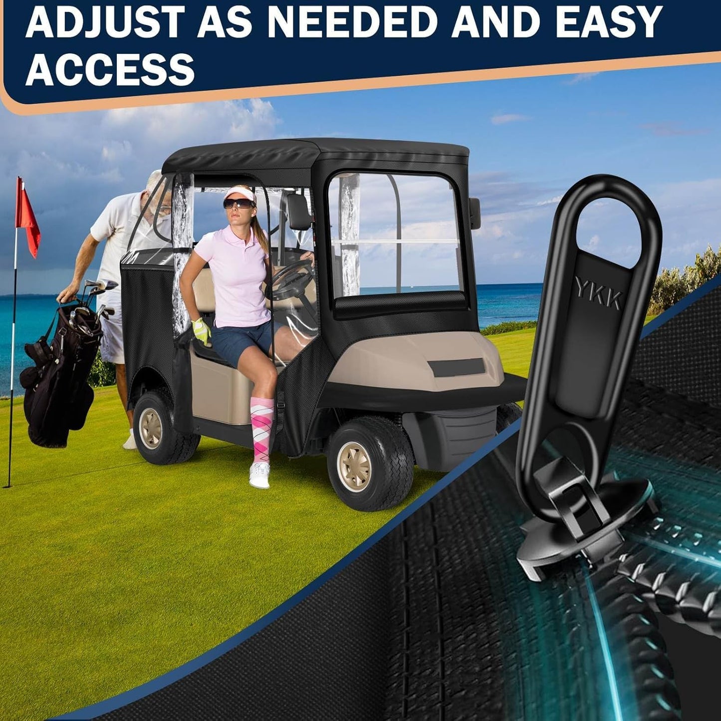 Cholila Cover Updated Golf Cart Enclosure - 4 Passenger Driving Enclosure for Club Car Precedent Short Roof - Golf Cart Rain Cover with Upgrade 600D Oxford and PVC - with Strong YKK Door Zipper