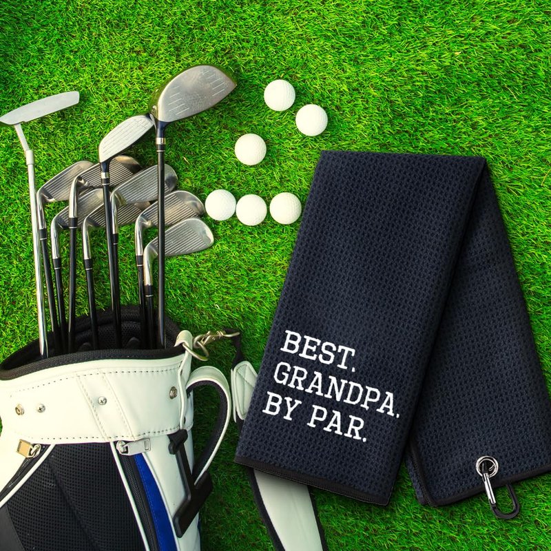 WUUCKOO Best Grandpa by Par Embroidered Golf Towel, Funny Golf Towels for Golf Bags with Clip, Golf Accessories for Men, Retirement Gift for Grandpa Dad, Fathers Day Birthday Gift for Grandpa Golfer