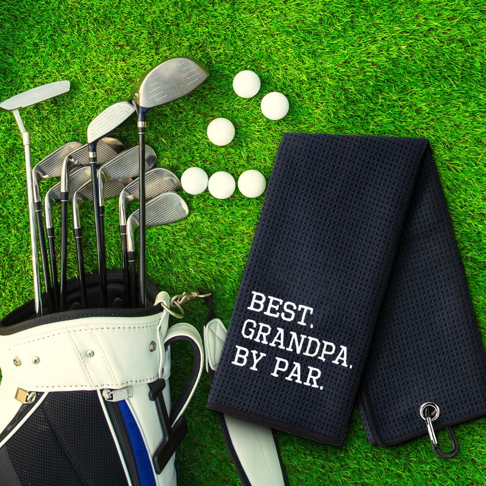 WUUCKOO Best Grandpa by Par Embroidered Golf Towel, Funny Golf Towels for Golf Bags with Clip, Golf Accessories for Men, Retirement Gift for Grandpa Dad, Fathers Day Birthday Gift for Grandpa Golfer