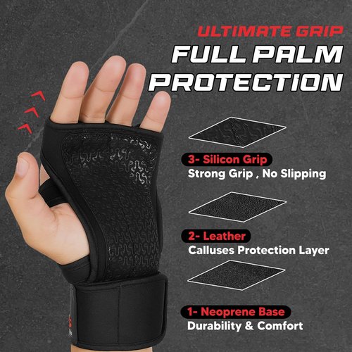 Fitness Force Weightlifting Gloves - Ventilated Fingerless Workout Gloves with Wrist Wraps for Men & Women