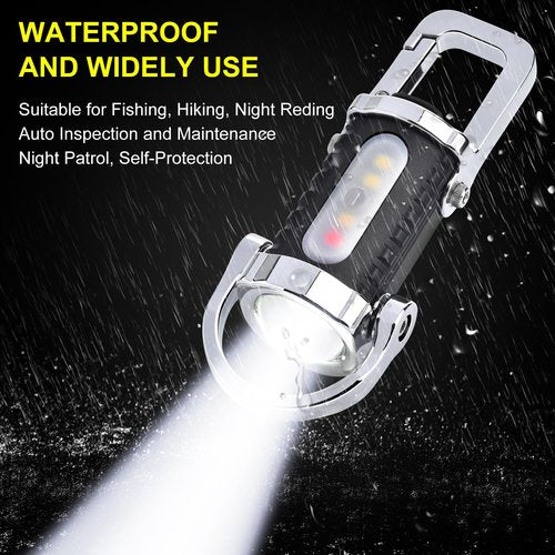 FULLIKES Keychain Flashlight (3 in 1), Portable Rechargeable Bright Keychain Flashlight, Cob Keychain Work Light with 7 Light Modes, 1500 Lumens Mini Keychain Lights for Emergencies