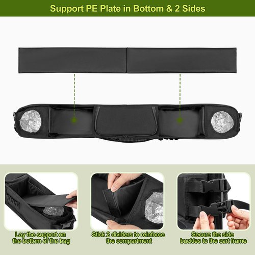 PGmoon Golf Cart Storage Tray, No-Drilling Front Storage Basket Compatible with EZGO, Club Car, Kandi Golf Carts, Organizer with Cooling Compartment (Patent Design)