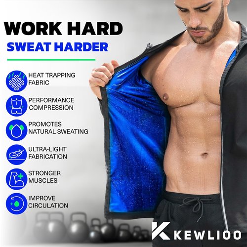 Kewlioo Pro Men's Heat Trapping Sauna Jacket - Zip Up Sauna Suit For Men, Long Sleeve Sweat Shirt for Gym, Workouts