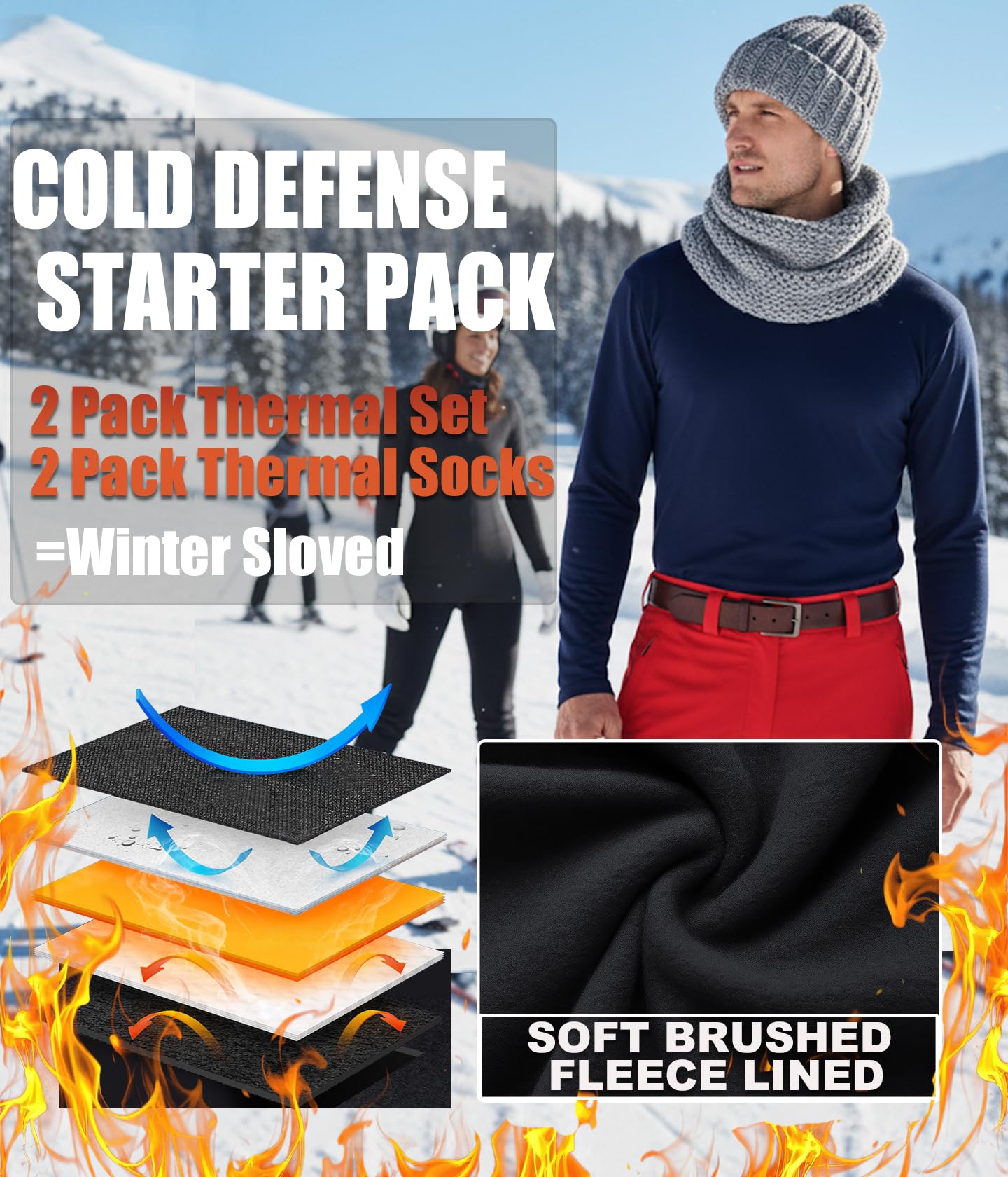 Raxilon 2 Set Thermal Underwear Long Johns for Men Fleece Lined Base Layer Tops and Bottoms Set Cold Weather Clothing Gear Winter Gift