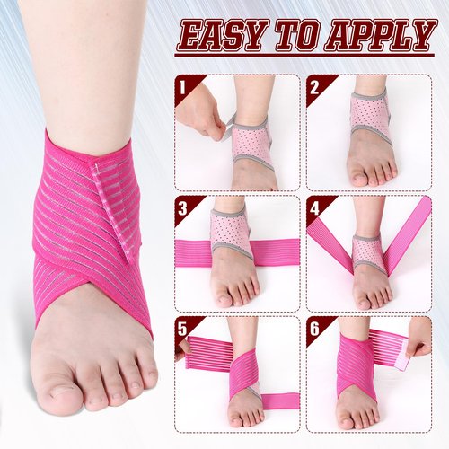 Junkin 2 Pairs Kid's Ankle Support Brace Elastic Ankle Compression Sleeve Neoprene Wraps Adjustable Sports Foot Brace Protector Breathable Calf Ligament Compression Bandage(Pink)