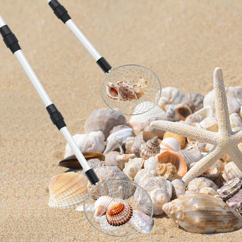 Roshtia 2 Pcs Sand Sifter for The Beach, 22"-33"/17"-36" Shell Scooper Adjustable Beach Shark Tooth Sifter Sand Shovel with Retractable Long Handle for Picking Collecting(5.5", 22"-33" Handle)