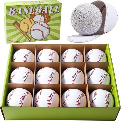 Baseball 12 Pack - Standard Size 9 Inch Leather Covered Training Balls for Practice & League Play