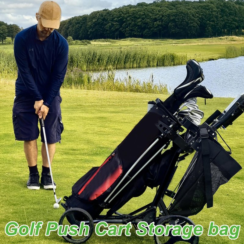 CORECISE Golf Push Cart Storage bag,Golf Cart Organizer, Mesh closure Push Cart Net Mesh Storage Bag,Golf Push Cart Accessories, BLACK