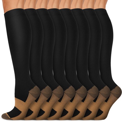 Copper Compression Socks | 15-20 mmHg Circulation Support for Men & Women – 8 Pairs for Travel & Sports