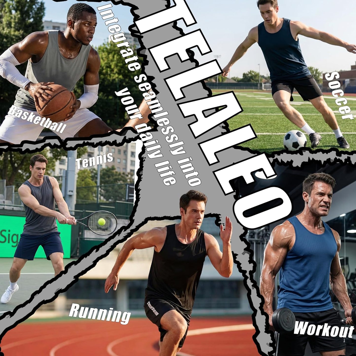 TELALEO Men's Workout Tank Tops - Quick Dry Sleeveless Mesh Gym Shirts | 5 Pack in Black, Gray, Charcoal, Navy, Blue