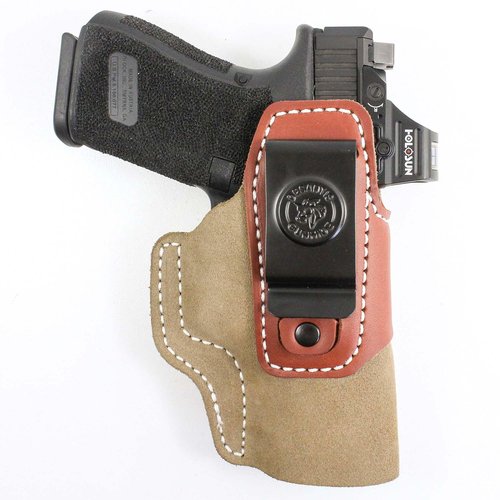 DeSantis Transit IWB Gun Holster- P365 Holster, Concealed Carry, Leather Holster IWB for Pistols, Fits the SIG P365, P365 SAS, P365X w/ ROMEO ZERO, Springfield Hellcat, Hellcat OSP - Ambidextrous, Tan