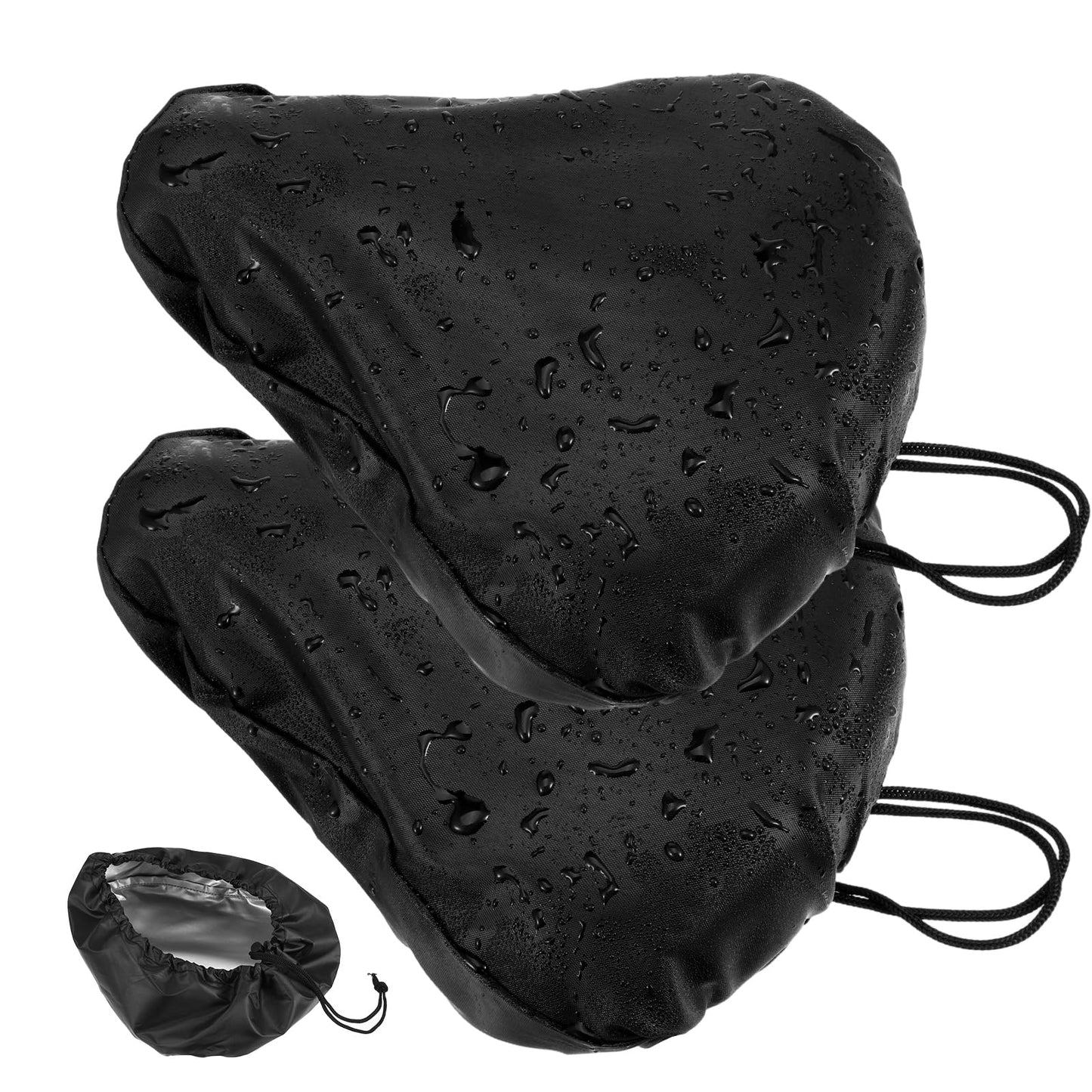 2pcs Bike Seat Cover Black Waterproof Bicycle Seat Cover Rainproof Black Bike Saddle Cushion Covers Protector with Drawstring Washable Seats Rain Covers for Multiple Bicycles and E-Bikes Women Men