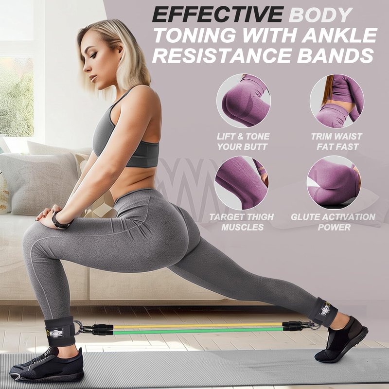 Ankle Straps Resistance Bands with Cuffs, Ankle Bands for Working Out, Ankle Resistance Band for Leg, Booty Workout Equipment for Kickbacks Hip Fitness Training (Black Baisc with 3 Resistance Bands)