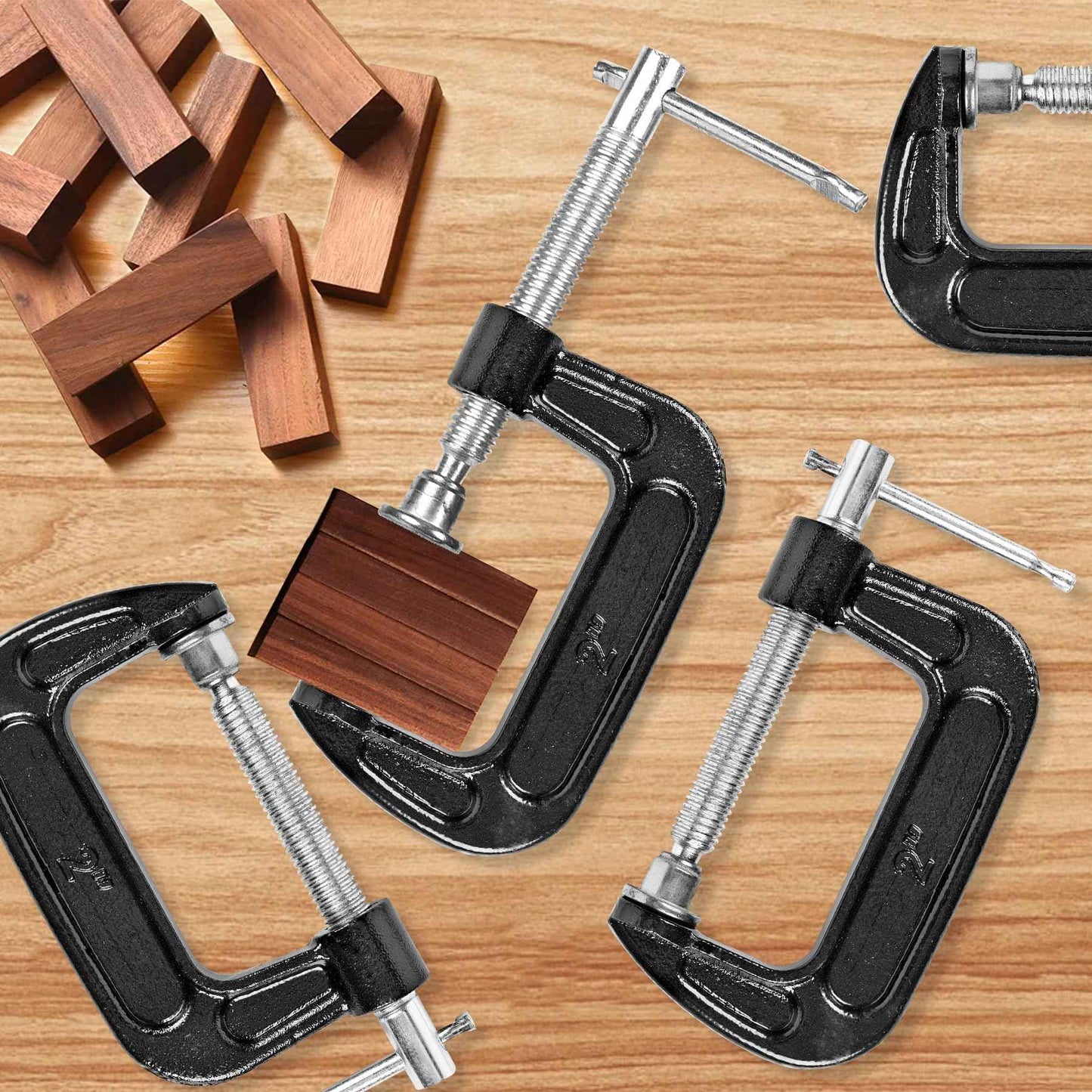 MYFAMIREA 8 Pcs C Clamp 2 Inch Heavy Duty Steel C Clamp Set Cast Iron Frame Sliding T-Handle More Stability Massive Clamps for Woodworking, Welding, Building, Automotive Applications (Black)