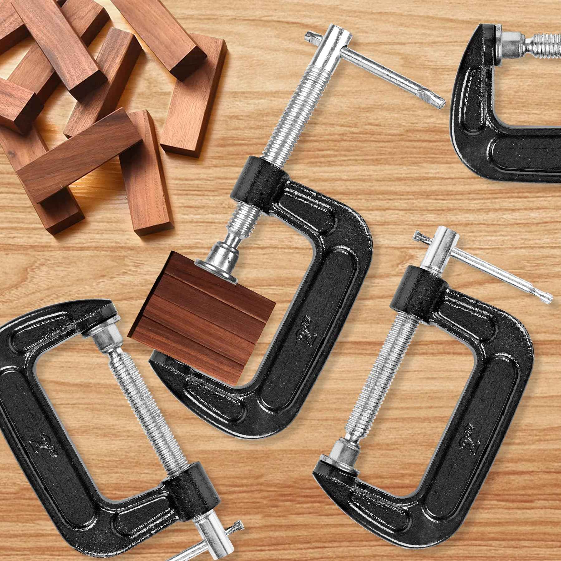 MYFAMIREA 8 Pcs C Clamp 2 Inch Heavy Duty Steel C Clamp Set Cast Iron Frame Sliding T-Handle More Stability Massive Clamps for Woodworking, Welding, Building, Automotive Applications (Black)