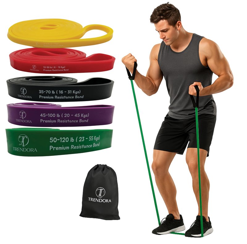 TRENDORA Premium Resistance Bands Set of 5, Exercise Bands, Workout Bands Set for Working Out with Handles for Men Women- Includes 2 Handles,2 Hooks,Storage Bags