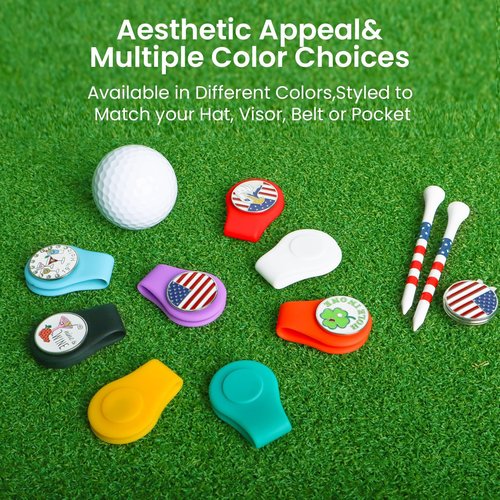 FINGER TEN Golf Ball Marker Hat Clip Magnetic Value 3 6 9 12 Pack Set Silver Durable Removable Attaches Easily to Hats Caps Belt (60 Pcs-Silver)