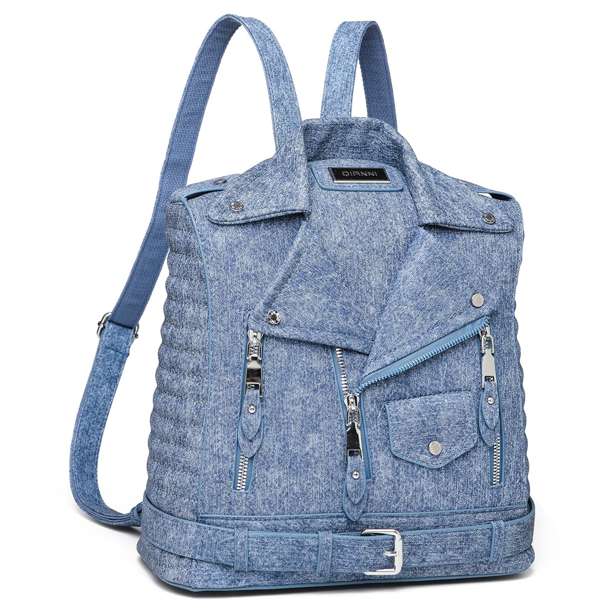 Sfly Denim PU Leather Locomotive Style Backpack - Stylish Large Capacity Casual Travel Daypack