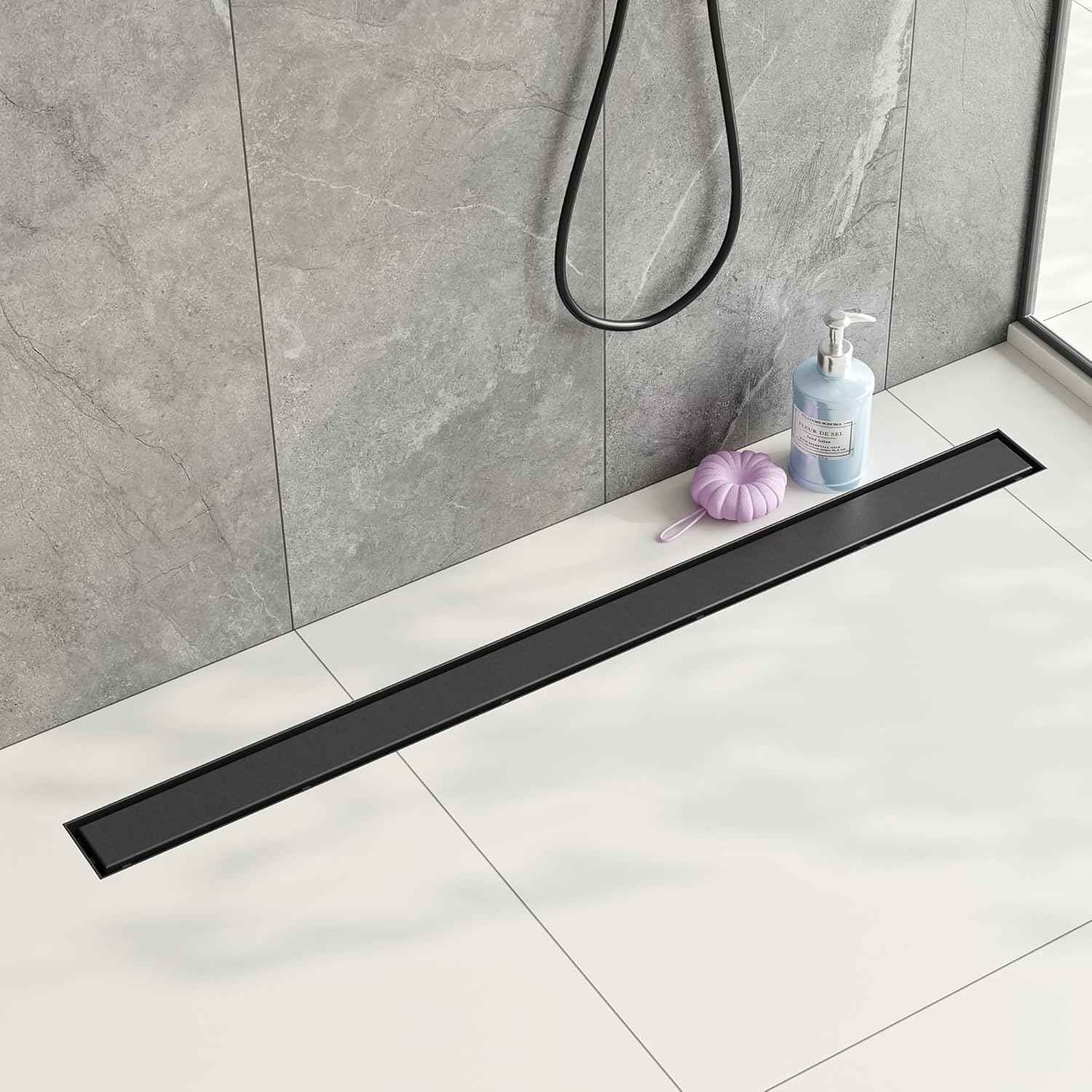 Neodrain 18-Inch Gold Linear Shower Drain - Brushed Brass, Tile Insert Cover & Hair Strainer