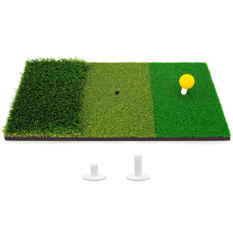3-in-1 Golf Chipping Mat – Tri-Turf Golf Practice Mat for Indoor & Outdoor Use, Durable Grass Hitting Pad for Driving, Chipping & Putting Training, Portable Backyard Golf Trainer
