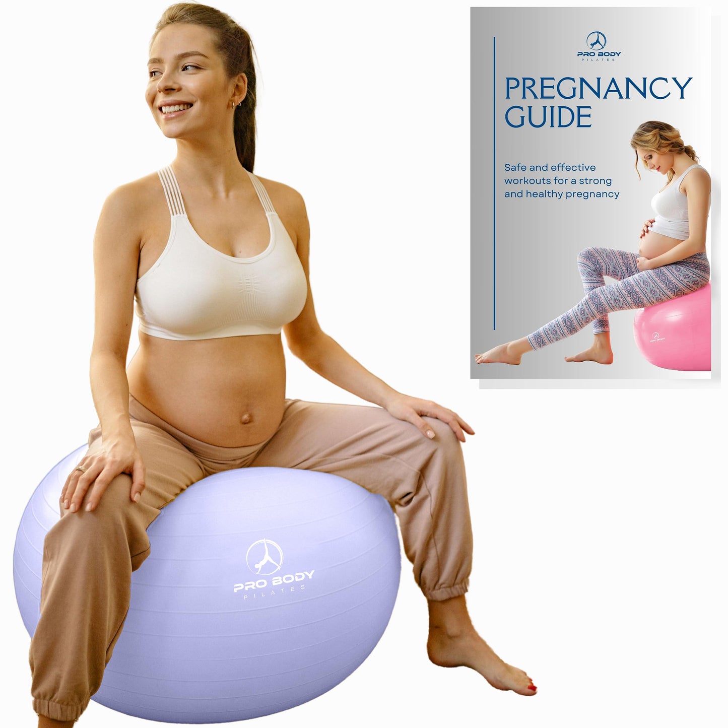 ProBody Pilates Pregnancy Ball - Yoga Ball for Pregnancy with Book, Prenatal, Labor & Postnatal Maternity Exercise (Lilac, 55 cm)