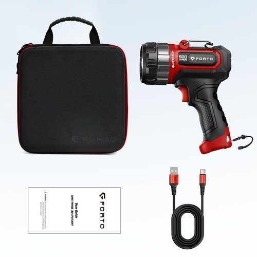 FORTO Compact Rechargeable Spotlight with Adjustable Focus, Handheld Spot Light with Stand, 823m Range, 3 Light Modes and LED Spot Lights Outdoor for Boating Hunting Camping Hiking