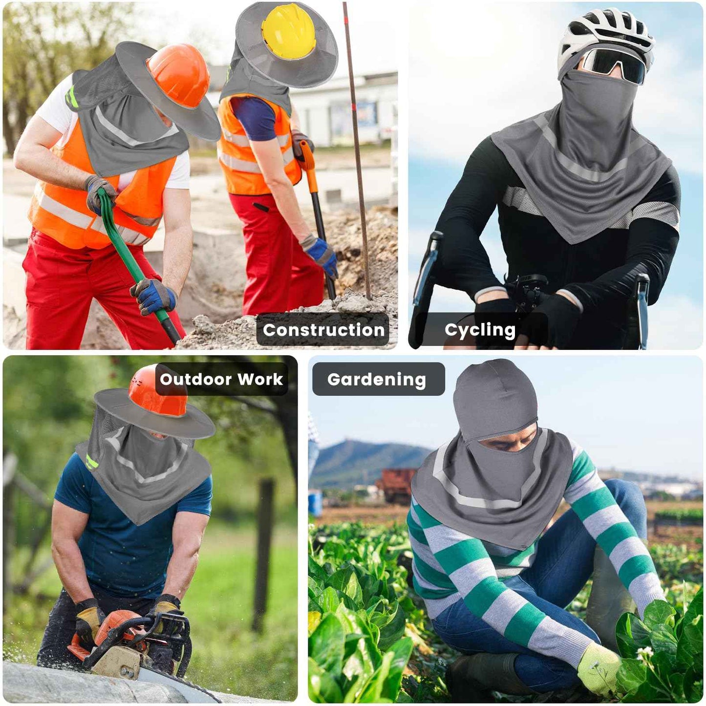 Ultrafun 4 Pcs Hard Hat Sun Shade Full Brim Mesh Balaclava Neck Sun Protection with Reflective Strip(Not Include Hard Hat) (US, Alpha, One Size, 2 Pack-Grey)