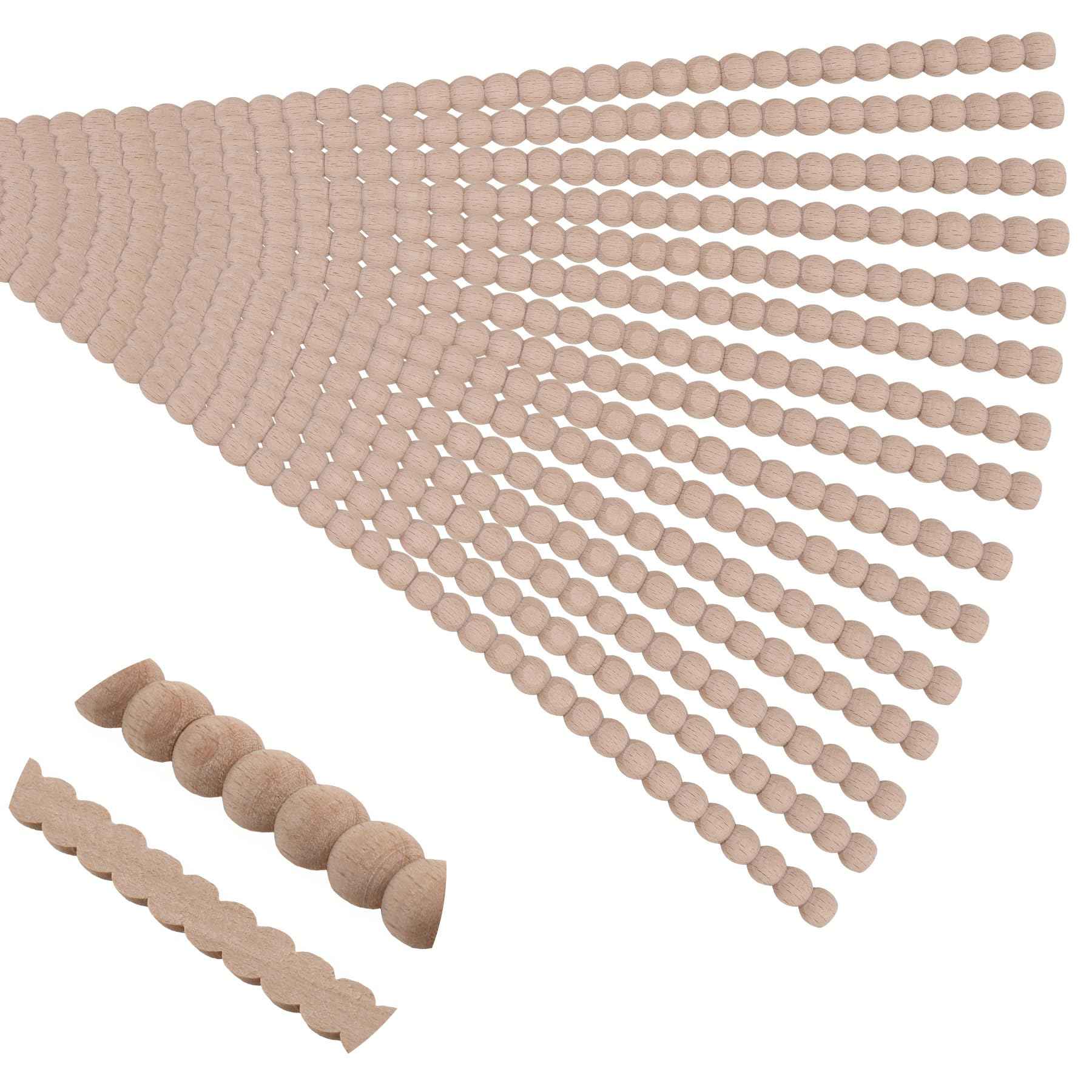 Soengsau 15-Pack 15.75" Unfinished Wood Beaded Trim - Easy to Paint, Cute Decorative Molding DIY Craft for Furniture Frame, Mirror Edge, Wall, Door, Closet, Dresser, Shelf