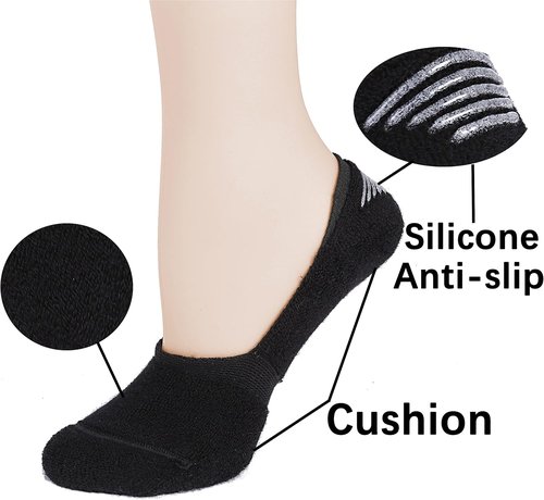 Leotruny No Show Socks - 6 Pairs of Unisex Thick Cushion Athletic Cotton | Non-Slip Low Cut Design