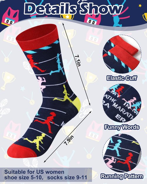 Glitopper 6 Pairs Funny Runner Socks for Women Novelty Running Socks Track and Field Gift for Women Spring Marathon Lover