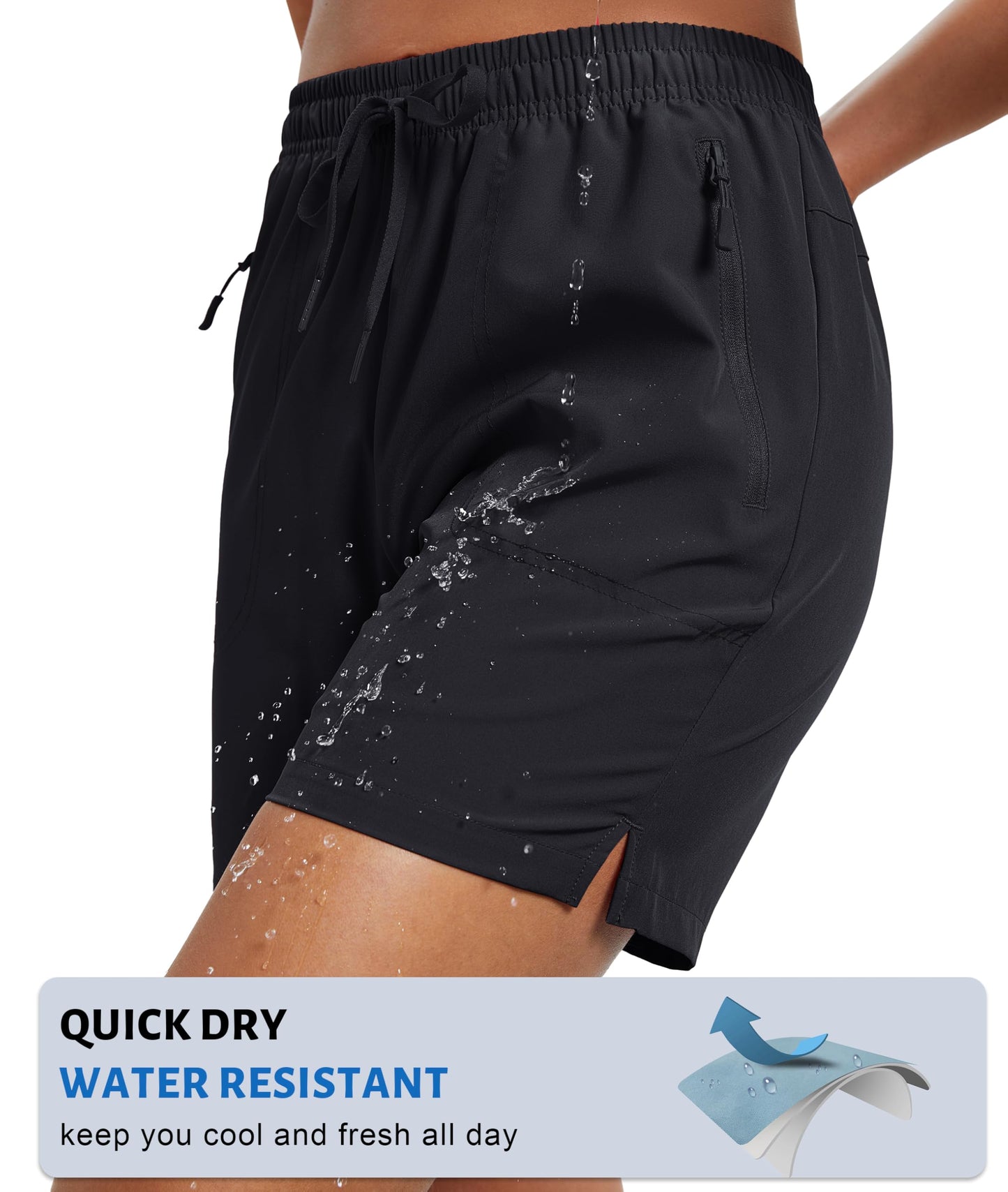 MAGCOMSEN Women's Athletic Hiking Running Shorts with Pockets Lightweight Quick Dry Golf Casual Summer Shorts Black, XL
