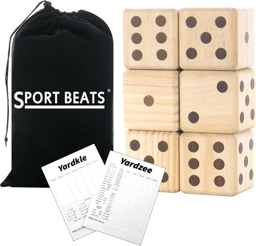 Giant Wooden Yard Dice - Outdoor Game Set of 6 with Two Fun Games for Family Gatherings