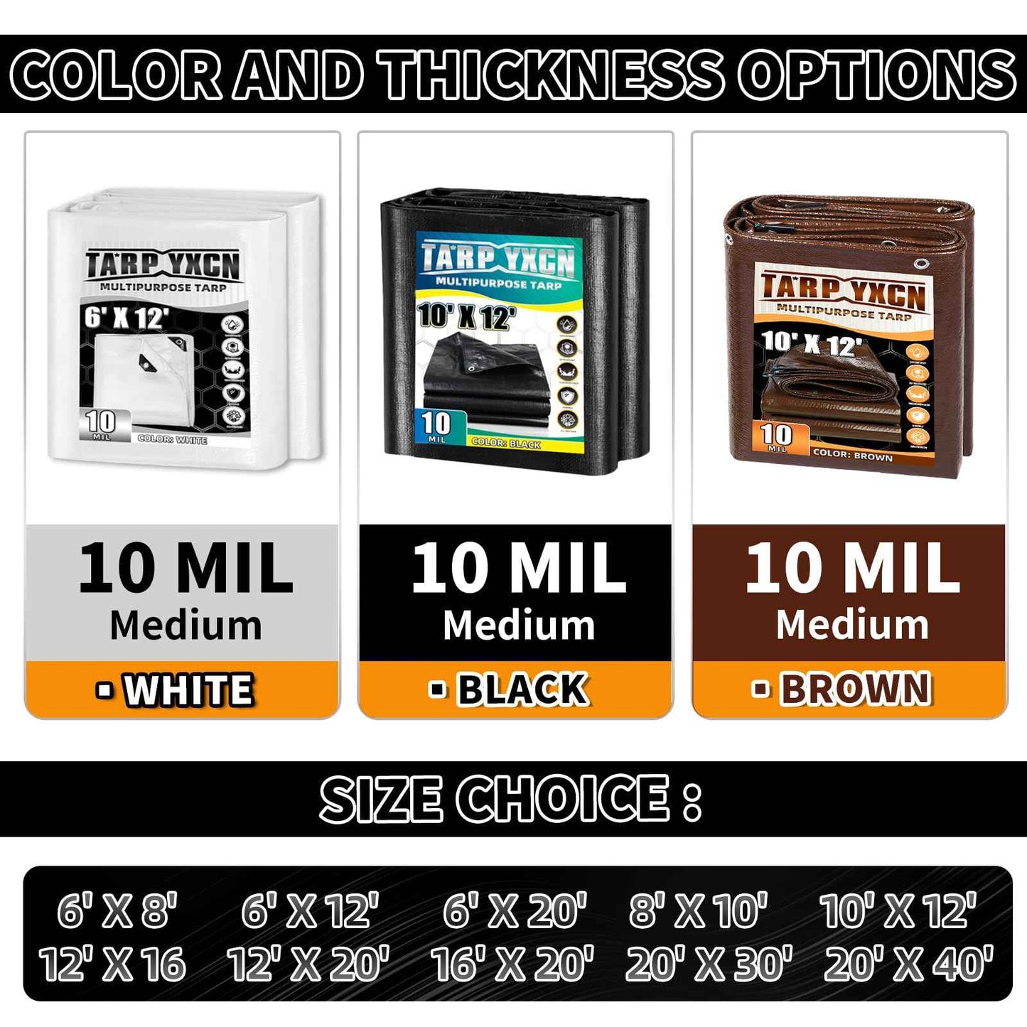 TA*RP YXCN White Tarp 10x12 Feet, 10 Mil Thick Waterproof Poly Tarps Cover UV Resistant, Rip & Tear Proof with Metal Grommets Every 20 Inches