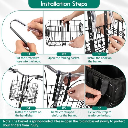 Large Capacity Folding Bike Basket Front/Rear, Heavy Duty Bicycle Basket with Removable Liner Bag, Deformation Resistant and Easy to Install (Bike Basket Front)