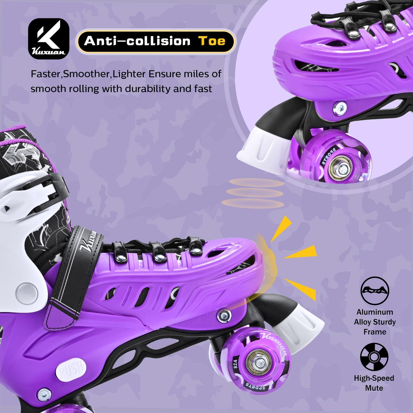 Kuxuan Skates Roller Skates for Girls and Boys Kids, 4 Sizes Adjustable Fun Kids Toddler Rollerskates with Light up Wheels for Teens Women Indoor Outdoor